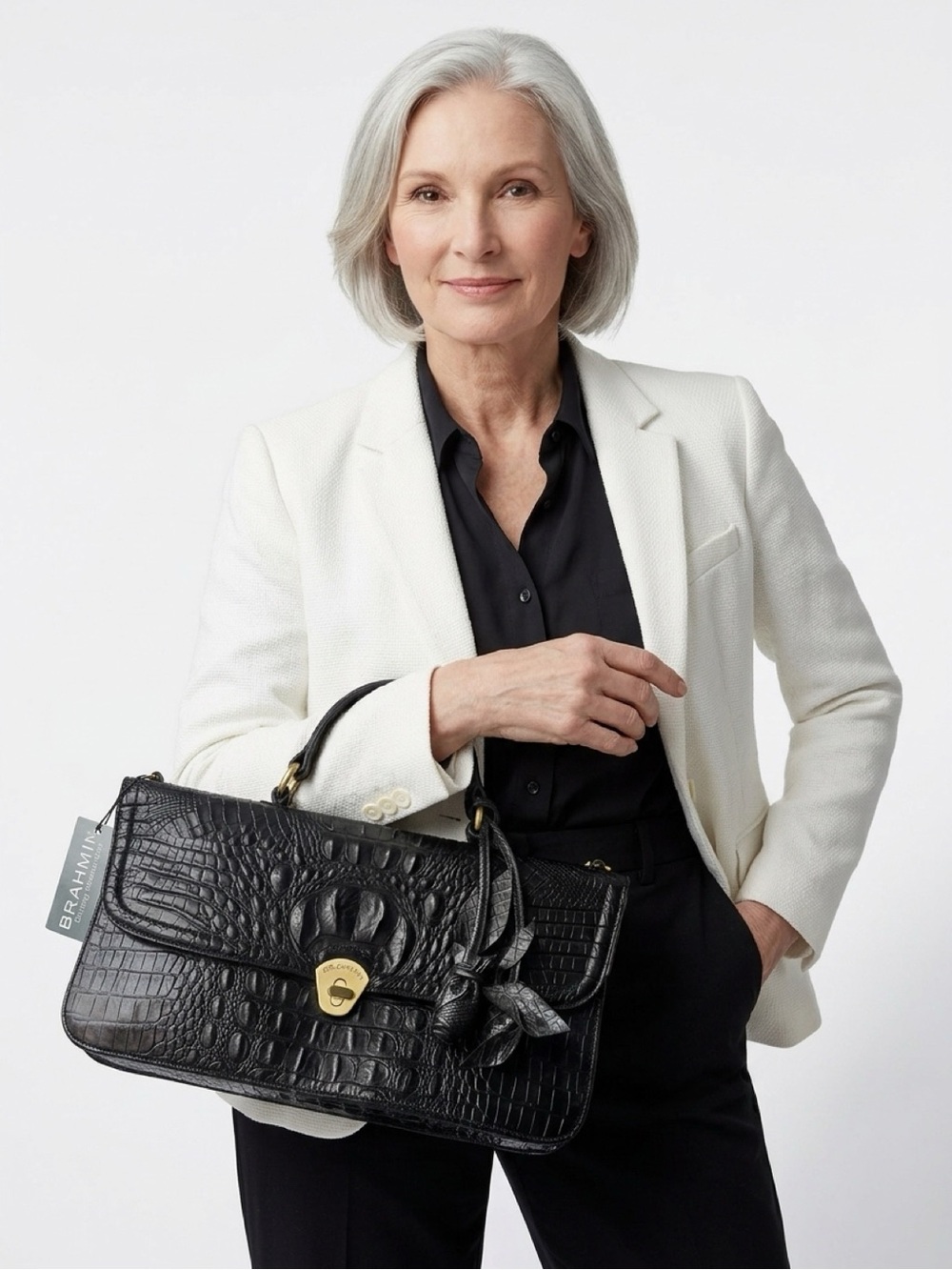 AMATA BLACK Les ROSES East/West Satchel by BRAHMIN